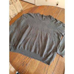 Mens XL Van Heusen Grey V-Neck Cotton Long Sleeve Sweater